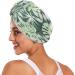 Tropical Leaves Dry Hair Cap & Quick Drying Towel Set - Super Absorbent Soft Comfortable | 2 Piece with Button Headband - Perfect for All Hair Types - Buy Online on GoSupps.com