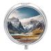 Round Pill Box Travel Mountain Scenery Print 3 Compartment Medicine Pill Case Print Pill Organizer Decorative Metal Portable Pill Box Pocket Pill Box Style-9