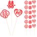 LUOZZY 90Pcs Wedding Cupcake Picks Double Happiness Cake Toppers Wedding Valentine Cake Decoration