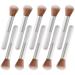 10-Piece Set Fluffy Beauty Makeup Brushes Portable Blending Brushes with Eyebrow and Powder Application White Mushroom-Design Plastic Travel Brushes for Makeup