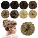 Messy Bun Scrunchie Human Hair Tousled Updo Hair Pieces Chignon Hairpiece Wavy Curly Ponytail Extension Bun Hair Pieces for Women Dark Blonde