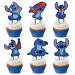 NIAYOU 24 Pcs Blue Cupcake Toppers- Blue Stitch Themed Cake Decorations Cartoon Happy Birthday Cupcake Toppers for Boys Girls Kids Birthday Party Supplies
