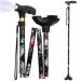 JUNRA Walking Cane with LED Light, Adjustable Folding Stick Walking Cane for Women and Men, Portable Foldable Collapsible Cane with Quad Base for Seniors Balance