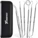 TrendGenics Dental Tools Plaque & Calculus Remover for Teeth Professional Cleaning Kit Dental Scaler, Mouth Mirror, Tartar Scraper, Tooth Pick Stainless Steel Hygiene Dentist Set for Home & Oral Use Black Case-6Pcs