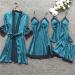 Silk 4pcs Pajama Set for Women | Cami Top, Shorts, Nightgown, Robe | Sexy & Cute Lounge Sleepwear | 3X-Large (B1_blue) - Buy Online on GoSupps.com