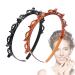 JASSINS 2 Pcs Double Bangs Hairstyle Hairpin Headband  Professional Weave Bangs Clip  Twist Clip Headband with Toothed Headband Braid Tool  Women Girls Fashion Hair Accessories (Black and Brown)