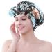 greatremy Shower Cap for Women Girls Bigger Hair Caps for Shower Waterproof Shower Cap Black Print a L