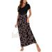 YUNDAI Women's Summer Maternity Maxi Dress with Pocket - Short Sleeve Floral Loose Long Dress Plus Size - Black (L) - Buy Online on GoSupps.com