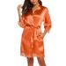 BESDEL Women's Satin Silk Bathrobe Oblique V-Neck Short Kimono Robe Bridesmaids Robe XXL Coral