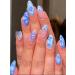 24pcs Blue Love Flower Press on Nails Blue Line Fake Nail Love Flower Coffin Nails Press on Nails Coffin Shape Nails For Women's