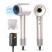 Ionic Hair Dryer Brushless Motor Hair Dryer with Concentrator for All Hair Types 110000rpm High Speed for Fast Drying Salon-Like Lightness Quietness Temperature Controlled Negative Ion Hair Dryer Light Gold