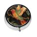 Colorful Hummingbirds Portable Metal Pill Box Round Mini 3-Compartment Plastic Insert hinged Fastening Design Suitable for Small Pills Must-Have for Travel