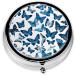 Blue Butterflies Mini Round Pill Box | 3 Compartment Travel Organizer | Portable Pill Case for Home & Office - Buy Online on GoSupps.com