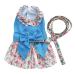 Petyoung Floral Cat Clothes with Leash Small Dog Cat Princess Dress Puppy Skirt Dog Dress Clothes with Leash Blue XL