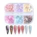 Opal Nail Glitter 1 Box 6 Grids Aurora Transparent Colorful Nail Glitter Sequins Holographic Glitter Chrome Powder for DIY Nail Art Design Decoration(6 Grids Opal Powder)