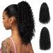 YUMOREAL Black Kinky Curly Drawstring Ponytail Extension for Black Women 16 Inch Synthetic Clip in Afro Wavy Pony Tail 1B 1B(Natural Black)