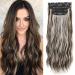 KARLOR Hair Extensions with Clips 4 Pieces Curly 50 cm Clip-In Extensions Synthetic Hair Like Real Hair Cheap Hair Pieces Wig Pieces Hair Extensions Long Curls Synthetic for Women (Brown-White)