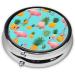 Flamingo Printed Round Pill Box - 3 Compartment Portable Travel Case | Mini Decorative Organizer for Medicine & Vitamins - Buy Online on GoSupps.com