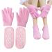 2 pairs of moisturizing gel socks with gel gloves for repair softening cracked feet reusable footlick remove socks for cornea women spa foot care (pink)