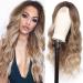 Kalyss 28 Synthetic Edge Lace Front Wigs for Woman Long Ombre Ash Blonde Curly Wavy Middle Parted Wig with Dark Roots Natural Looking Lace Frontal Hair Wigs