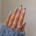 Justotry 24 pieces stiletto nails to stick on short glitter blue French artificial nails bling almond art nails press on nails acrylic fingernails fake nails short for women glitter blue1