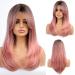 Esmee Long Ombre Pink Women's Wig Layered Synthetic Hair Wig with Dark Roots for Everyday Party Cosplay pink wig - 20" pink-A
