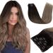 Runatur Extensions Real Hair Clip Ombre Brown 45cm Human Hair 120g 7Pcs Clip in Extensions Real Hair Ombree Dark Brown Balayage Blond Real Hair Clip in Extensions #2/6/18 45cm-7Pcs #2/6/18