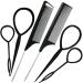 Topsy Hair Tail Tool&Rat Tail Comb.6Pcs Hair Loop Styling Tools Set with 2Pcs Metal Pin Heat Resistant Rat Tail Combs 4Pcs Pony Tail Hair Tool  Hair Flip Tool for Hair Styling Black Schembo A Gift black-1