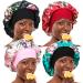 4 Pieces Wide Band Satin Cap Sleep Bonnet Soft Night Sleep Hat Hair Loss Cap Salon Bonnet for Women 4 Colours One Size Group 1