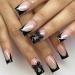 Black French Tip Press on Nails with Bow Design Medium Square Fake Nails Full Cover Glossy False Nails Black Nail Tips Artificial on Nails Daily Wear Reusable Artificial Nails for Women and Girls