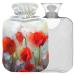 NAANLE hot water bottle with lid oil painting poppy seed flower Transparent hot water bottle 1l of warm head for menstrual cramps pain relief handfoots heat and cold therapy