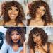 Sakula Ombre Short Curly Bob Wig with Bangs | Non Lace Front Human Hair Wig | 180% Density Piano Brown Blonde | Water Wave Wig for Black Women | 12 P4/30 - Buy Online on GoSupps.com