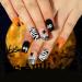 24PCS HalloweenFake Nails French False Nails - Halloween Spider Square False Nails with Glue Press on Nails -Fake Nails for Women Girls Suitable for Halloween Partyt (Black White Spider Web Design)
