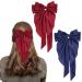 Bow Hair Clip 2Pcs Hair Bows for Women Big Bowknot Hairpin French Hair Clips with Long Ribbon Solid Color Hair Barrette Clips Soft Satin Silky Hair Bows for Women Girls(Red+navy blue)