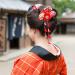 Japanese Hair Clip for Women | Kimono Tassel Hairpin & Tsumami Flower Scrunchie - Red Rot | International Shipping Available - Buy Online on GoSupps.com