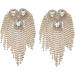 Pair of Gold Rhinestone Stitch Sewing Appliques Patches with Crystal Tassel Fringe - Shoulder Epaulette Accessories - Buy Online on GoSupps.com