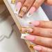 MISUD Press on Nails Long Square Fake Nails Glossy Glue on Nails 3D Gold French Tip Acrylic Nails Squoval Artificial Nails Cross Rhinestone Stick on False Nails with Design 24 pcs 05923Gold