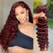 REMY HAIR Human Hair Bundles Red Deep Wave Bundles Colored 99j Burgundy Deep Weave One Bundle 16 Inch Brazilian Virgin Human Hair Extensions for Black White Women 16 99J
