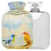 NAANLE hot water bottle with cover watercolor birds transparent hot water bottle 1 l hot water bottle for pain relief back hand feet heat and cold therapy