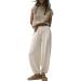 Ugerlov Women's Two Piece Outfits Sweater Sets Knit Pullover Tops and High Waisted Pants Lounge Sets White Small