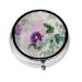 Purple Roses Portable Metal Pill Box Round Mini 3-Compartment Plastic Insert hinged Fastening Design Suitable for Small Pills Must-Have for Travel