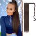 FESHFEN Straight Ponytail Extensions Long Wrap Around Ponytail Synthetic Clip in Pony Tail Hair Extensions Reddish Dark Brown Hairpiece for Women 24 inch 24 inch (Pack of 1) Reddish Dark Brown