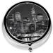 New York Paintings Round Pill Box | 3 Compartment Mini Decorative Travel Medicine Organizer - Black - Buy Online on GoSupps.com
