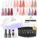 ROSALIND Poly Nail Gel Kit -8 Colors + White Brown Nail Art Accessories kit Clear Nude Poly Nails Gel Kit Starter Kit With Slip Solution Nude Pink Nail Extensions Gel Set with Mini UV Lamp 8 Colors Nude Poly Kit 01