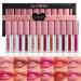 Dulele 12Pcs Watery Liquid Lipstick Set Moisturizing & Highly Pigmented Colored Lip Gloss Longwear Not Fade Rose Lip Tint Stain with Gift Box