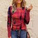 Women's Long Sleeve Lace Henley Tunic Blouse Slim Fit Red Ribbed Top - Buy Online on GoSupps.com