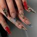 Medium Press on Nails Almond Multi Color Press on Nails Chrome 3d Nails Press Ons French Tip Fake Nails Hot Girls Acrylic Glue on Nails Gift for Women and Girls