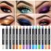 LILOVE 15 couleurs Waterproof Glitter Liquid Eyeliner Highlighter Eyeshadow Pencil Waterproof Long Lasting Glitter Matte Eye Shadow Stick Makeup Pigment Pen Cosmetics (15 PCS)