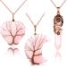 3 Pieces Hexagonal Crystal Pointed Quartz Natural Healing Necklaces Tree Wire Wrapped Moon Heart Necklace Flower Wrapped Antique Quartz Reiki Quartz Gemstone Bronze Copper Wire Wrap Pink