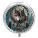 Round Pill Box 3D Wolf Dream Catcher Print 3 Compartment Medicine Pill Case Print Pill Organizer Decorative Metal Portable Pill Box Pocket Pill Box Style